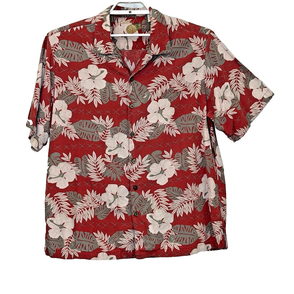 Caribbean Hawaiian Camp Shirt Mens Large Tropical Print Short Sleeve Silk Blend‎